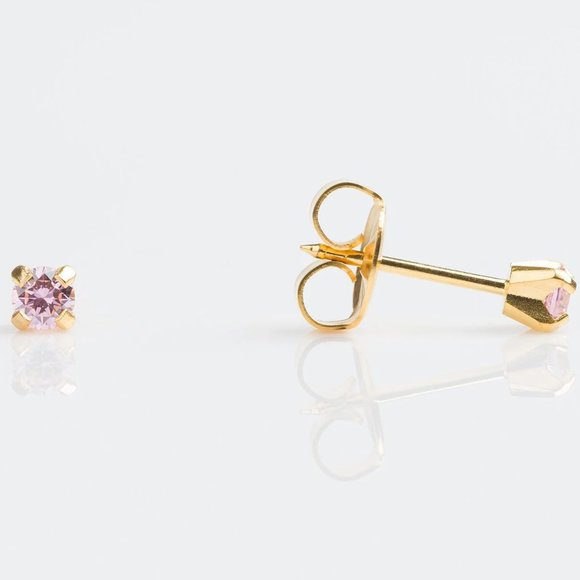 Studex Gold plated 3MM Cubic Zirconia Pink Ear Piercing Earrings - Picture 1 of 5